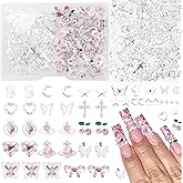 Cross Star Silver Nail Charms, 320 Pcs Pink Cherry Butterfly Bows 3D Alloy Nail Gems and Charm, Heart Dollar Star Crown Nail Art Charms, Silver Nails Rivets Charms for Nails DIY Design Y2K Supplies