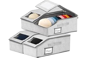 WCHOSOZH 4Pcs Hat Storage Boxes, Hat Organizer for Baseball Caps with Clear Window for Closet, Stackable Foldable Hat Racks f