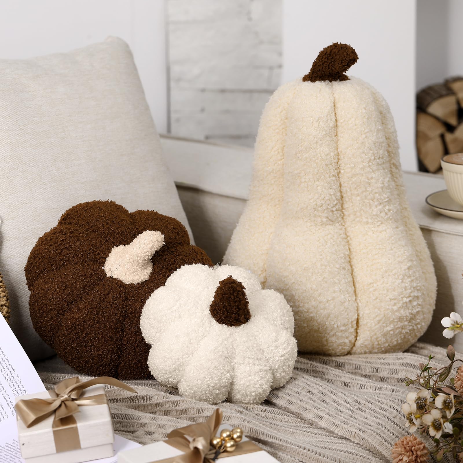 Beeveer 3 Pcs Fall Pumpkin Pillows Sherpa Plush Stuffed Pumpkin Throw ...