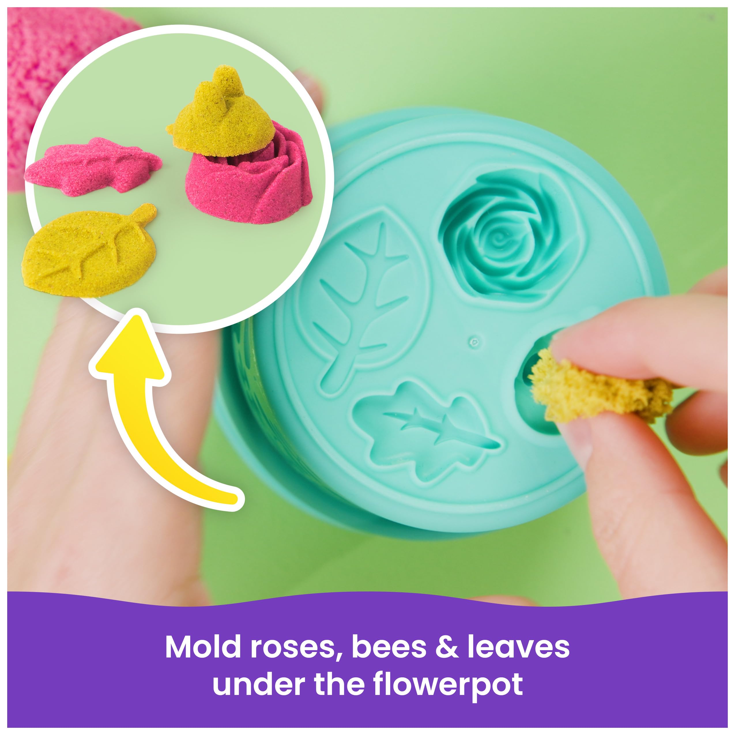 Kinetic Sand SquishBlossom Blooming Flower with 8oz Neon Yellow & Pink Play Sand, Pot & Molds, Arts and Crafts Sensory Toys, Holiday Gifts & Stocking Stuffers for Kids Ages 3 and up