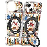 Loheckle for iPhone 14/13 Case with Stand- Compatible with MagSafe Women Girls Cute Clear Girly Aesthetic Unique Design Soft TPU Magnetic Ring Phone Cover for Apple 14/13, Bookshelf