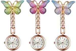 Lancardo Women Butterfly Brooch Nurse Watch Set Pin-On with Secondhand Stethoscope Lapel Fob Pocket Badge Watches for Doctor Nurse Easy to Read