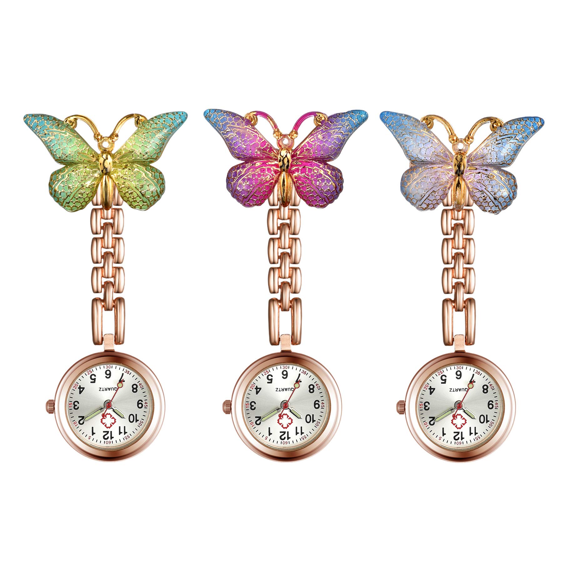Lancardo Women Butterfly Brooch Nurse Watch Set Pin-On with Secondhand Stethoscope Lapel Fob Pocket Badge Watches for Doctor Nurse Easy to Read