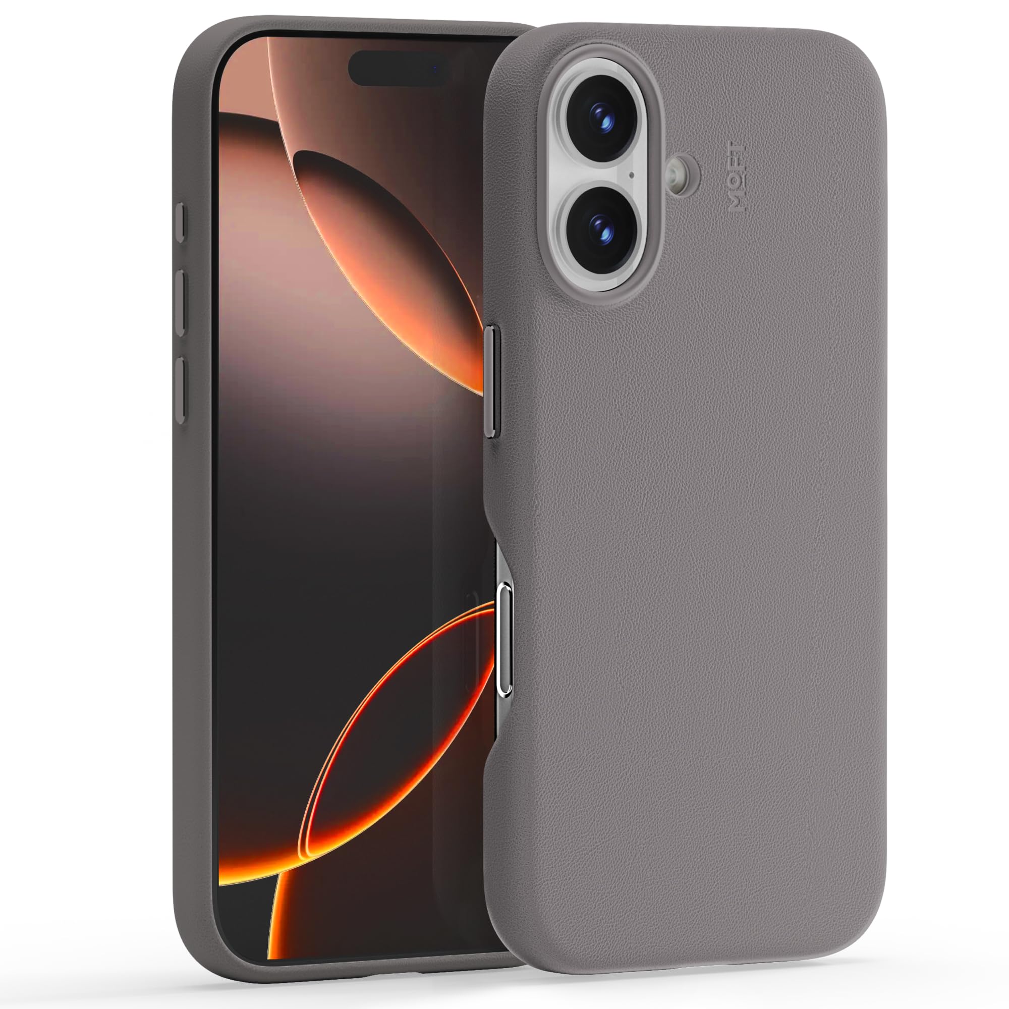 MOFT Snap Case MOVAS for iPhone 16, Magnetic Premium Vegan Leather Phone Case with Smooth Feeling, Enduring Color Minimalist Protective Case, Taupe