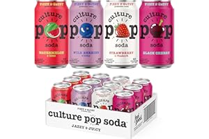 Culture Pop Soda Sparkling Probiotic Drink, Vegan Soda for Gut Health, Non-GMO, GF, No Added Sugar, 12 Pack, 12 Fl Oz Cans, J