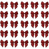 CuteHook Mini Satin Ribbon Gift Bows for Crafts,Small Red Pre Tied Ribbon Adhesive Bow for DIY Crafting Sewing Scrapbooking Baby Shower Treats,30 Pieces