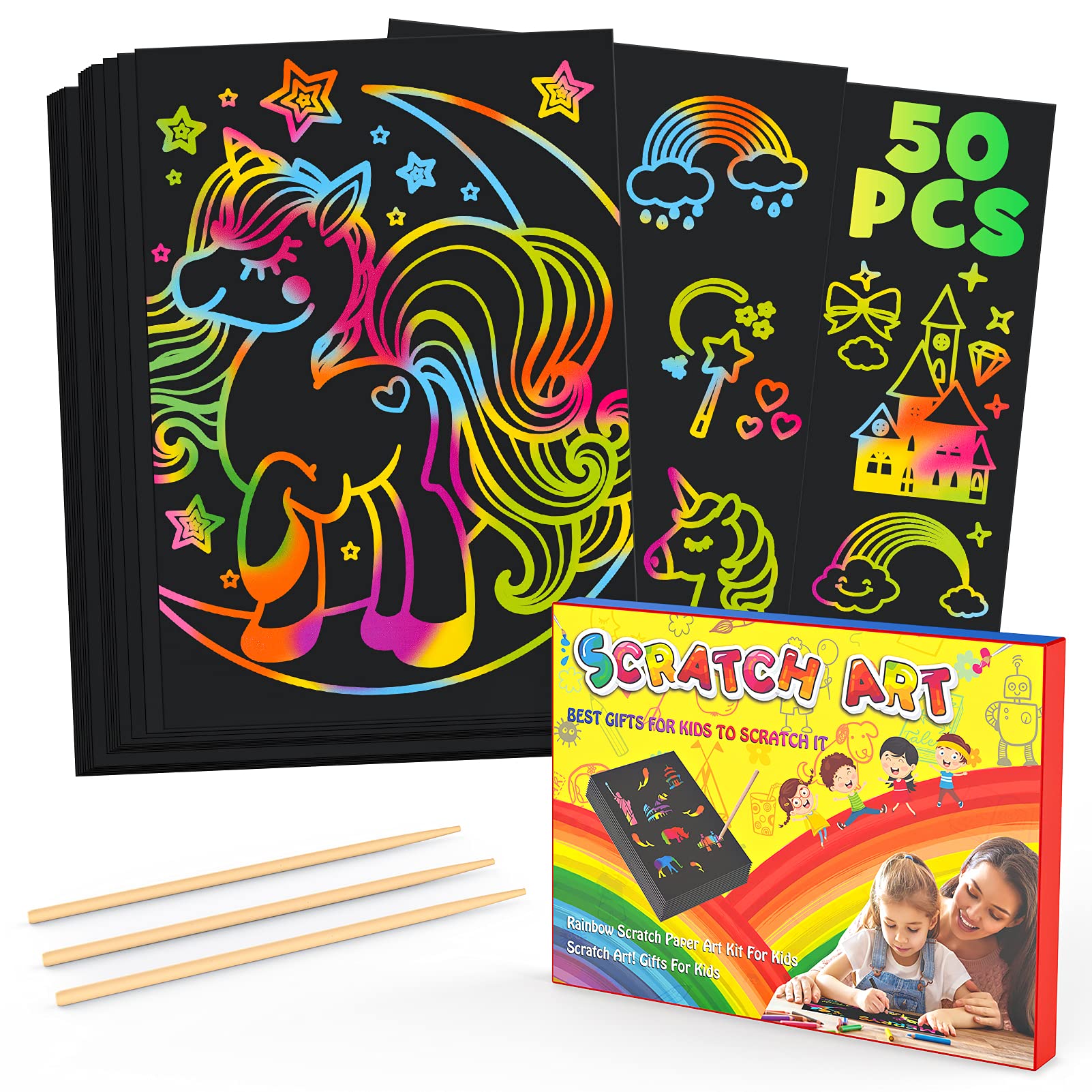Scratch Art, Unicorn Gifts for Girls 3-10 Year Old Girls Gifts Girls Toys Age 3-10 Years Old Christ Mas Xmas Gifts for Kids Toys Girls Gifts Age 3-10 Arts and Crafts for Kids Girls Birthday Presents