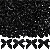 JOICEE 120 Pcs Black Mini Velvet Bows for Crafts, 1.4 Inch Small Ribbon Bows Decorations Twist Tie Bows Ornaments with Box Stickers for DIY Sewing Crafts Decorations Tree Wreath Garland Decor