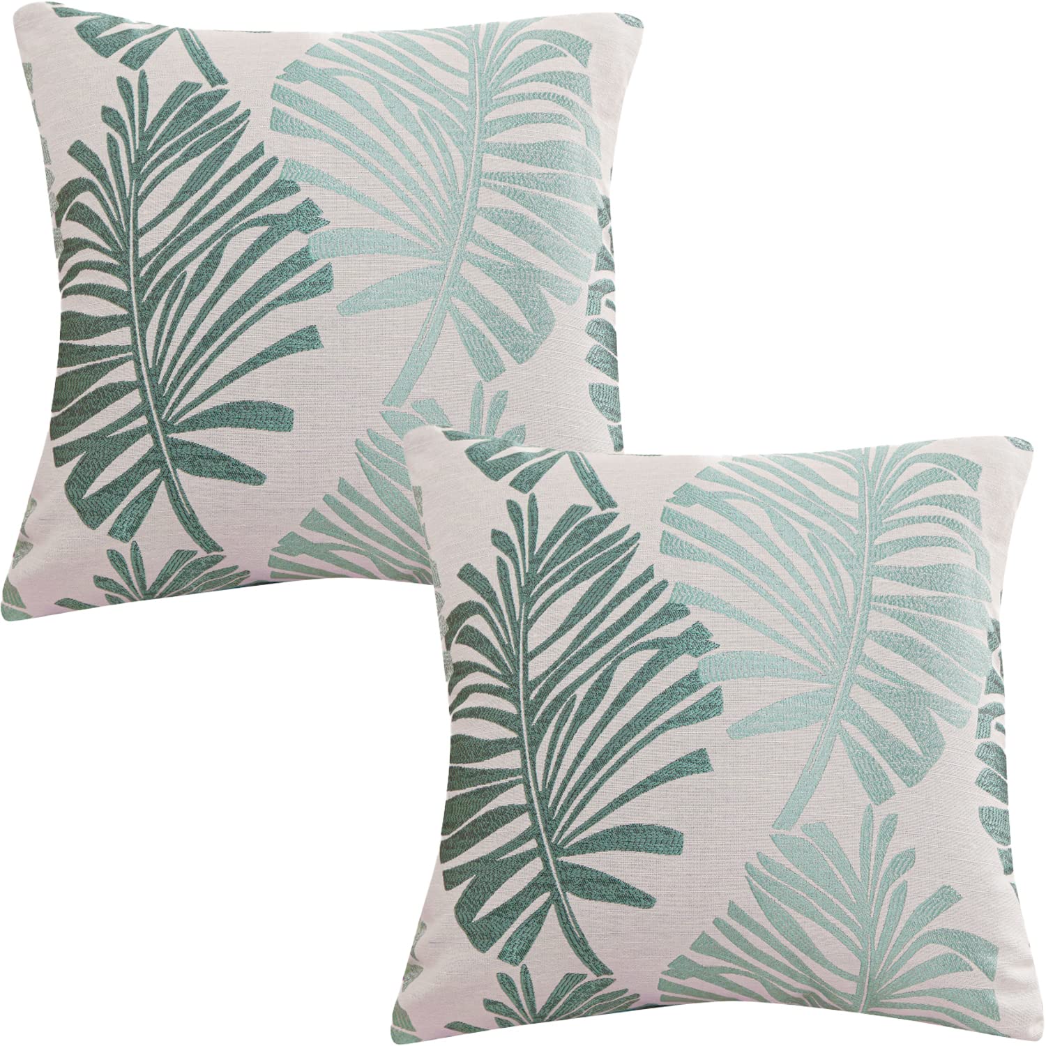 Tennove Cushion Covers 40x40cm Cotton Linen & Velvet Soft Throw Pillow Covers Set of 2 Decorative Tropic Leaf Pattern Square Cushion Cases Pillowcases for Couch Sofa Home Décor, Green — image 1