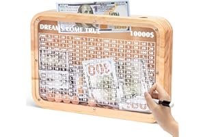 AORCMITN Wooden 10000 Money Saving Challenge Box，10k Cash Vault Piggy Bank for Adults Kids Boys Girls，Cion Bank Target Saver Box with Counter/Dry Erase Pen