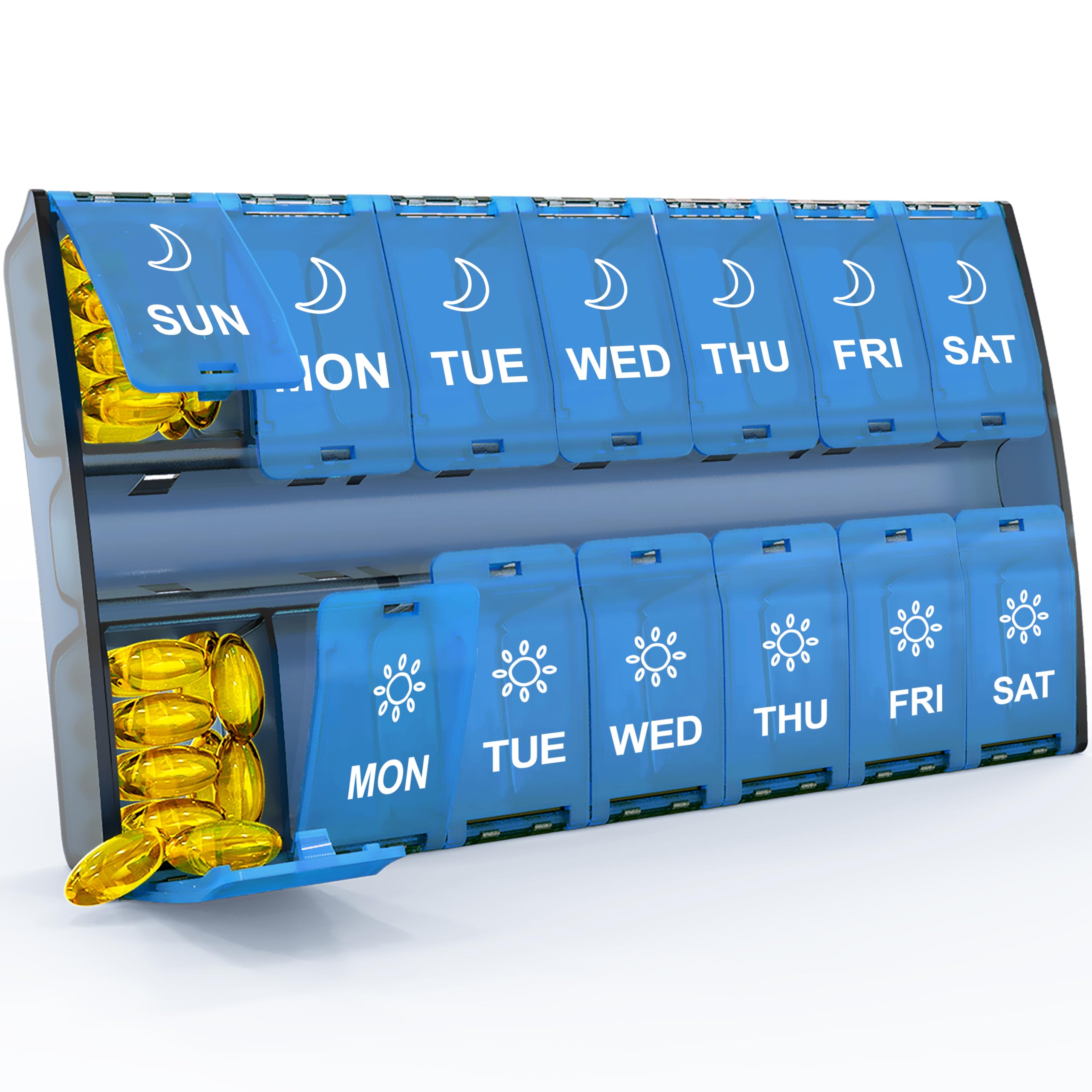 Mossime Large Pill Box Organiser: XL Weekly Tablet Organiser 2 Times A Day - Medication Box with Visible Clear Case and Big Compartment for Travel Pill Container to Hold Vitamins Fish Oil Supplement
