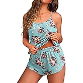 Ekouaer Womens Cami Pajama Sets Soft Shorts Lingerie Set Camisole 2 Piece Cami Shorts Pj Nightwear