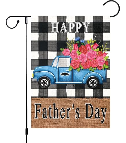 Vatertags-Gartenflagge 'Happy Father's Day' - Doppelseitig, Sackleinen, 71x102 Cm, Mit Rosen-LKW-Motiv