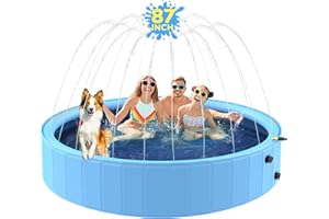Bilibara 87'' Foldable Dog Pool, Sprinkler Pool for Kids, Non-Slip Heavy Duty Dogs Splash Pad for Small Dogs, Hard Plastic Kiddie Bathtubs for Backyard