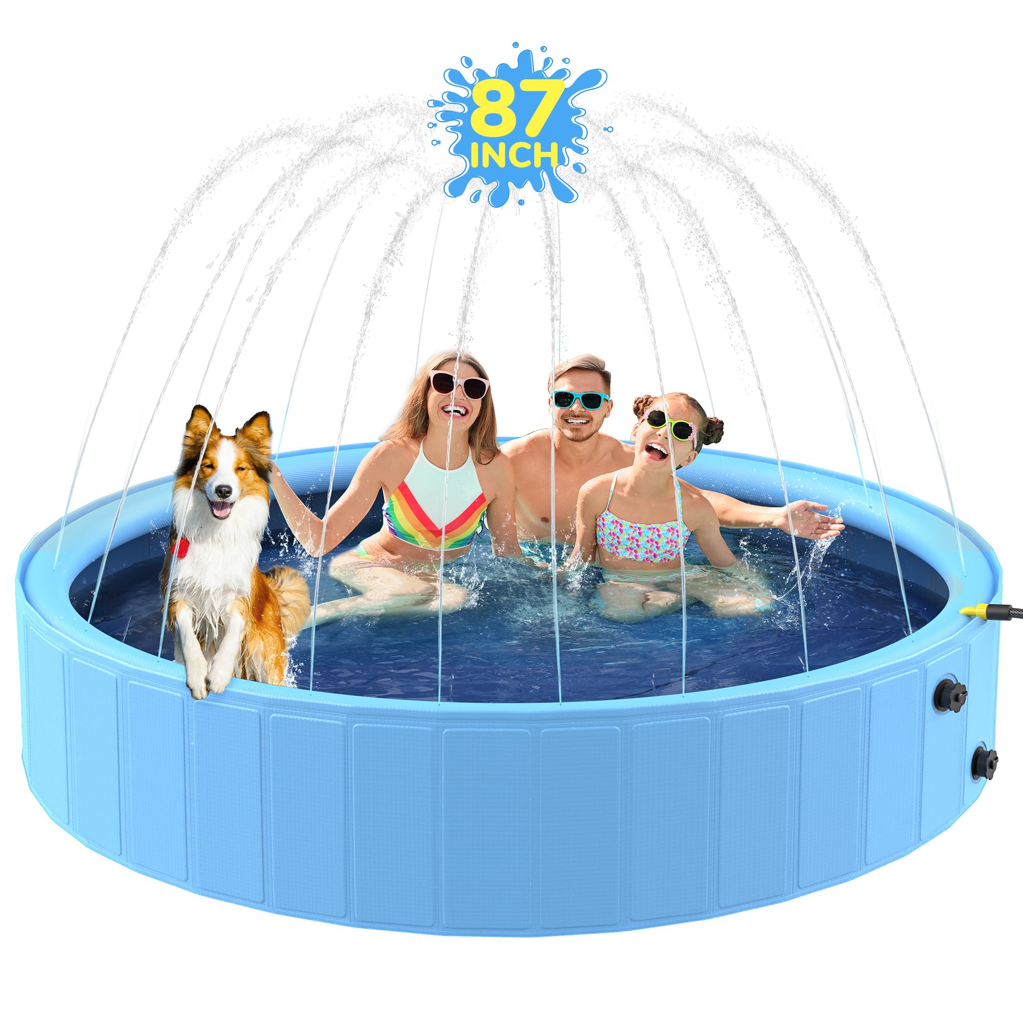 Photo 1 of Bilibara 87'' Foldable Dog Pool, Sprinkler Pool for Kids, Non-Slip Heavy Duty Dogs Splash Pad for Small Dogs, Hard Plastic Kiddie Bathtubs for Backyard