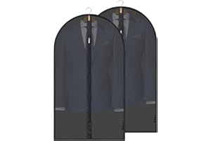 BALEINE 40'' Translucent Garment Bags, 2 Packs PEVA Dress Bag for Closet Clothes Dresses Suit Coats Storage (Black, 2PK)