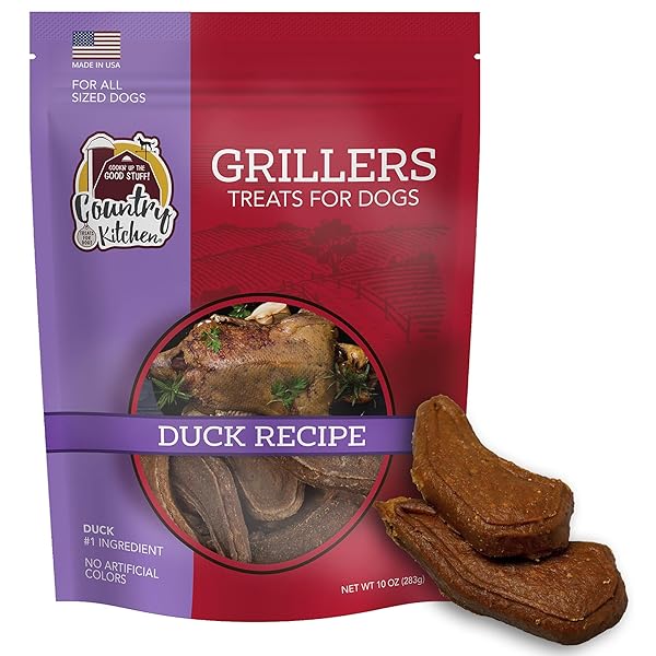 COUNTRY KITCHEN DUCK GRILLERS DOG TREATS, HIGH PROTEIN, LOW FAT, NO ARTIFICIAL COLORS, 10 OZ