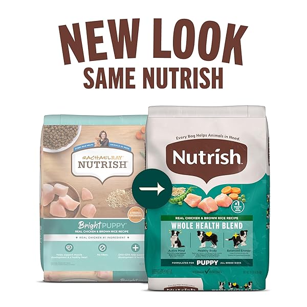 NUTRISH PUPPY REAL CHICKEN & BROWN RICE RECIPE WHOLE HEALTH BLEND DRY DOG FOOD, 6 LB. BAG, PACKAGING MAY VARY (RACHAEL RAY)