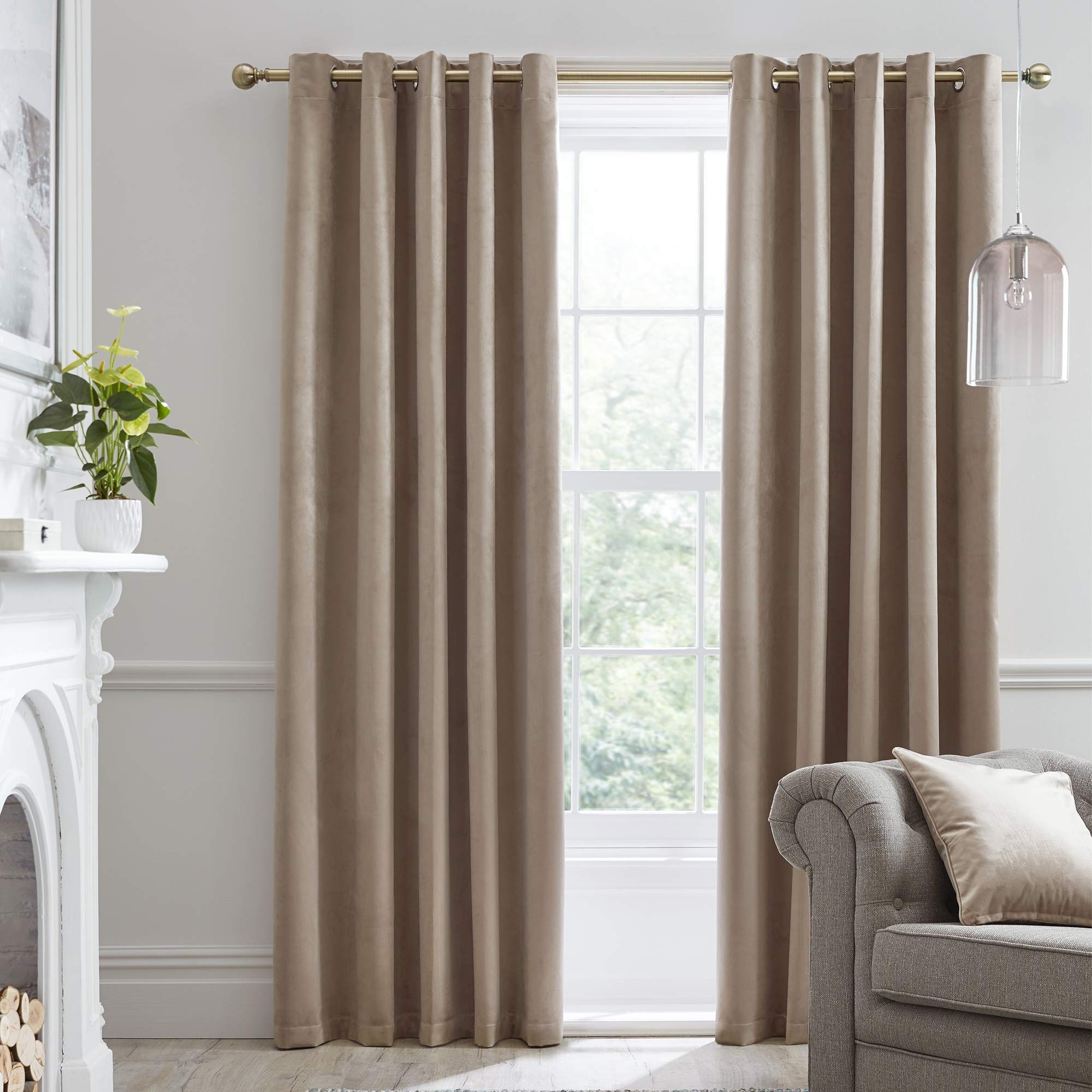 Laurence Llewelyn-Bowen Montrose Brown Beige Blackout, W46 x L54 (117 x 137cm), Cream Velvet Living Room & Bedroom, Taupe Thermal/Eyelet Curtains, Fabric