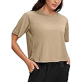 CRZ YOGA Womens Loose Fit Cotton Polyester Short Sleeve Shirts Crop Tops Casual Workout T-Shirts