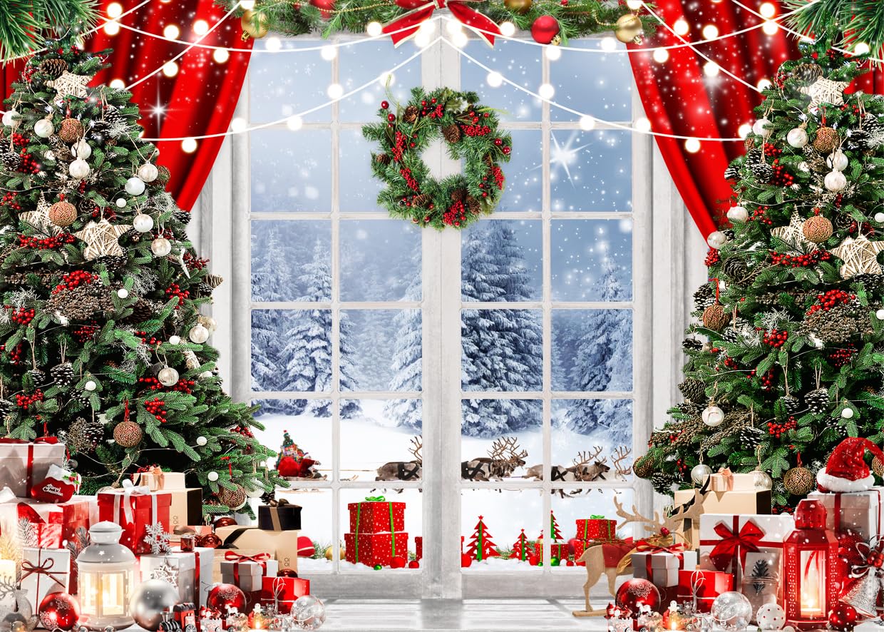 AIIKES 10x8ft Christmas Backdrop Christmas Window Photography Backdrop XY72