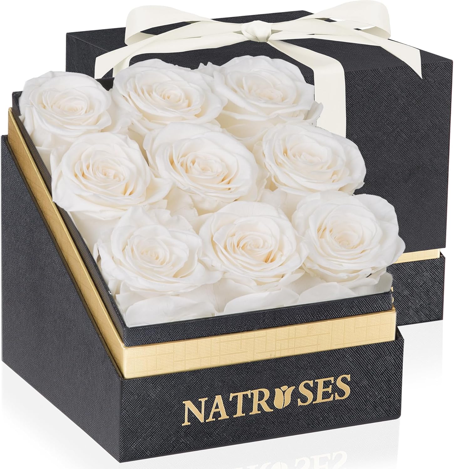 Dried & Preserved Flora - NATROSES Forever Preserved Roses in a Box, 100% Real Roses That Last Up to 3 Years, Flowers for Delivery Prime Birthday, Valentines Day Gifts for Her, Birthday Gifts (White)