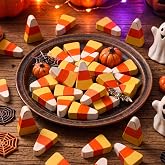 RattanView 18 Pcs Mini Fall Candy Corn Wood Decor, Halloween Bowl Fillers | Tiny Candy Corn Accents, Autumn Tiered Tray Decorations, Small Table Sign Centerpiece, Home Indoor Party Display Use