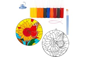 Ayhuhra Sunflower Stained Glass Suncatcher Craft Kit - 6" DIY Sun Catcher Window Hanging for Adults, Home & Garden Sunflower Gift for Mom, Grandma on Christmas & Mother's Day