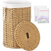 SETVSON Large Laundry Hamper Laundry Basket Round 34.3 Gal PE, Natural | 130L Jumbo Family PE Rattan Hamper, Removable Washable Liner Bag with Handles, 2 Mesh Wash Bags, Steel Frame, Foldable