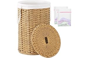 SETVSON Large Laundry Hamper Laundry Basket Round 34.3 Gal (130 L) Handwoven Wicker Laundry Baskets Rattan Laundry Basket with Laundry Bag Handles 2 Mesh Bags for Living Room Bedroom Natural
