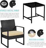 Yaheetech 3-Piece Rattan Garden Set 2 Chairs Table Black Khaki Cushions view 6