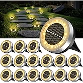Mini Solar Ground Lights Outdoor 16 Pack Waterproof Upgraded Anti-Rust Solar Flat Garden Lights Stainless Steel Solor Powered Disc Landscape Light for Pathway Walkway Yard Lawn Patio-Warm White