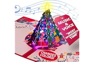 100 GREETINGS Tree Musical Christmas Card - Plays 'Most Wonderful Time', Color Changing Lights, Pop Up Christmas Card for Wife, Mom & Dad - Beautiful Pop Up Christmas Cards, 3D Christmas Cards for Kids