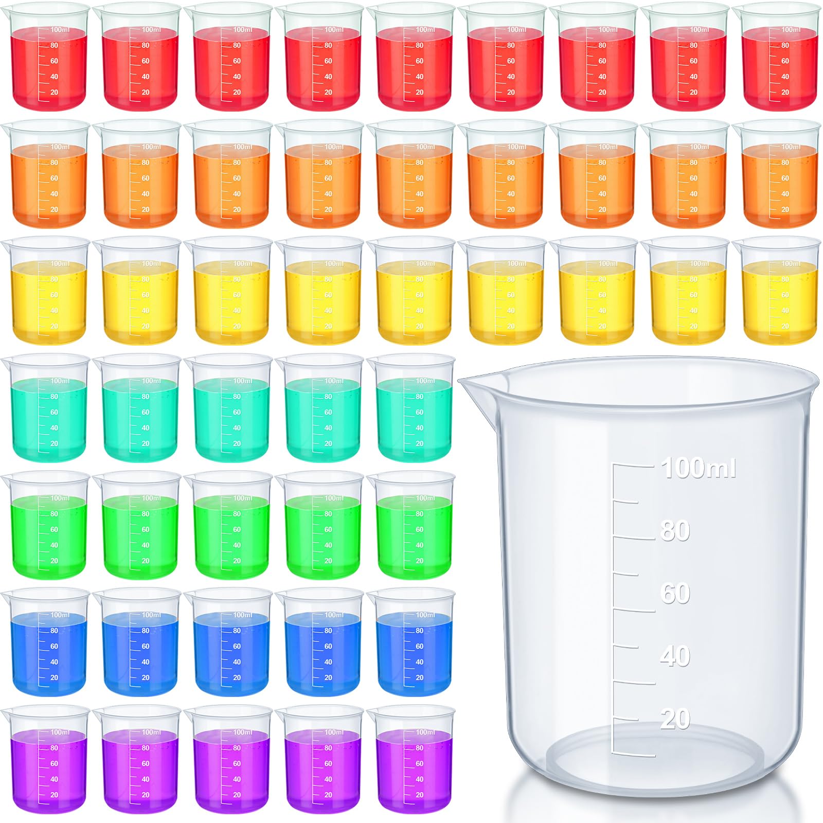 Photo 1 of Tanlade 48 Pcs Plastic Beakers Transparent Lab Measuring Cup Clear Liquid Measuring Mixing Cups Raised Graduations, Tapered Spout for Laboratories, Classrooms, Home (100 ml)