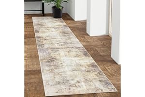IOHOUZE Abstract Runner Rug 2x8 Ft Washable Runners for Hallways, Non Slip Kitchen Runner Printed Faux Wool Entryway Runner Indoor, Modern Abstract Floor Carpet for Hall Kitchen Bedroom, Beige Brown