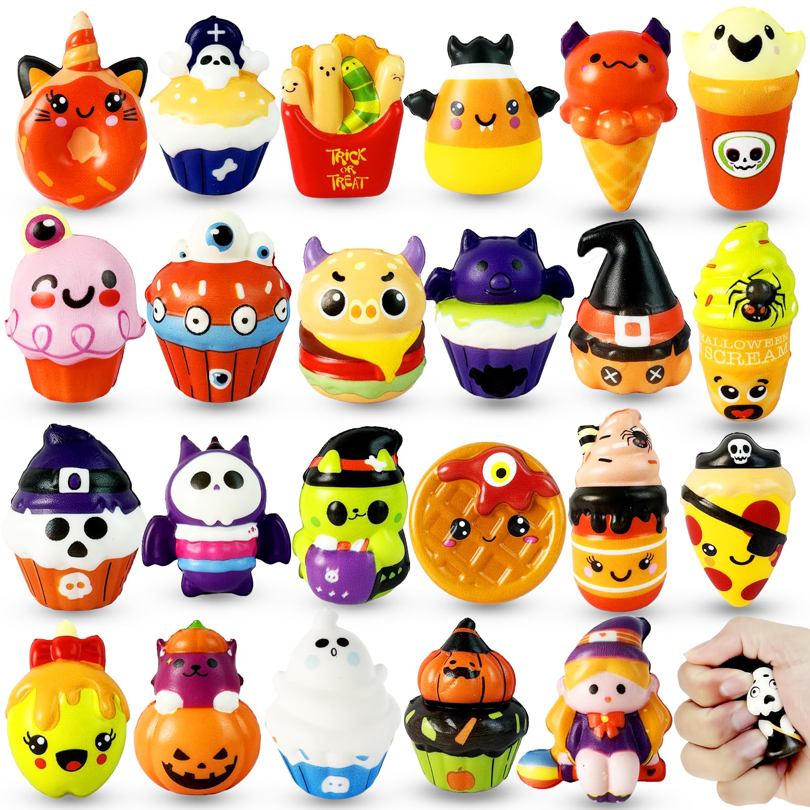 Photo 1 of 24PCS Halloween Squishies Toys for Kids,Halloween Squishies,Slow Rising Squishy Halloween Stress Fidget Toys,Non Candy Trick or Treat - Spooky Party Favors Gift Goody Bag Stuffers