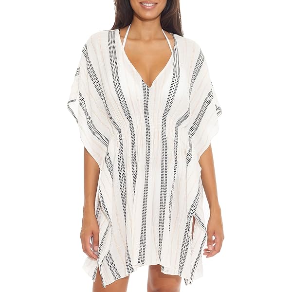 BECCA ETC Women's Polynesia Plus Size Open Front Tunic - Beach Cover Up With Bell Sleeves