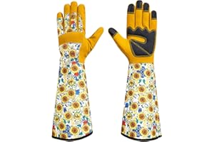 HODUP Gardening Gloves for Women,Long Floral Print Garden Rose Cactus Pruning Thorn-Proof Breathable Work Gloves with Touch Screen(Medium,sunflower)