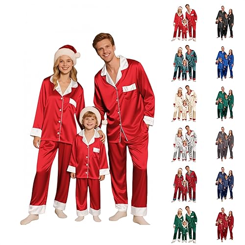 Matching Family Christmas Pajamas, Soft Satin Button Down Pajamas for Mum, Dad, Kids & Dogs, Xmas Eve & Morning Outfit, Festive Holiday Sleepwear, Cozy PJs for Women Sets