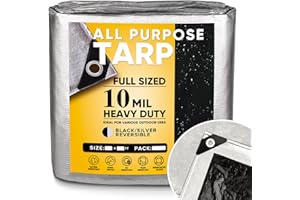GZBtech 10Mil Heavy Duty Tarp 12x12FT, Waterproof Thick Silver&Black Plastic Tarpaulin Cover for Outdoor Patio Garden Use, UV Resistant, Tear Proof Poly Tarps for Trailer Car Truck Bike Pool Firewood