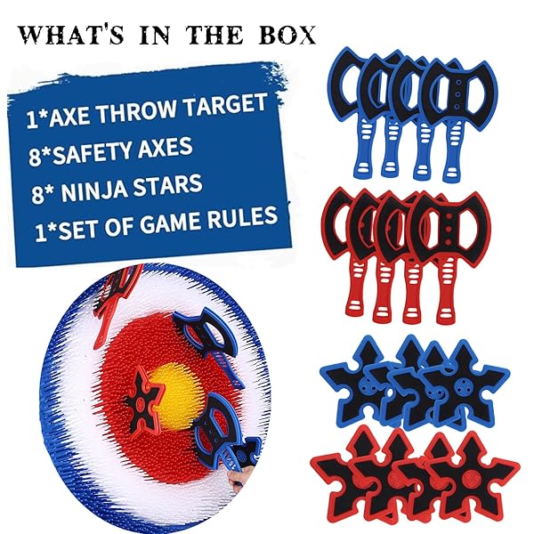 STIATU AXE THROWING BRISTLE TARGET WITH 8 THROWING AXES SET,AXE THROWING GAME FOR BACKYARD, INDOOR &OUTDOOR,YARD GAMES,CARNIVAL GAMES