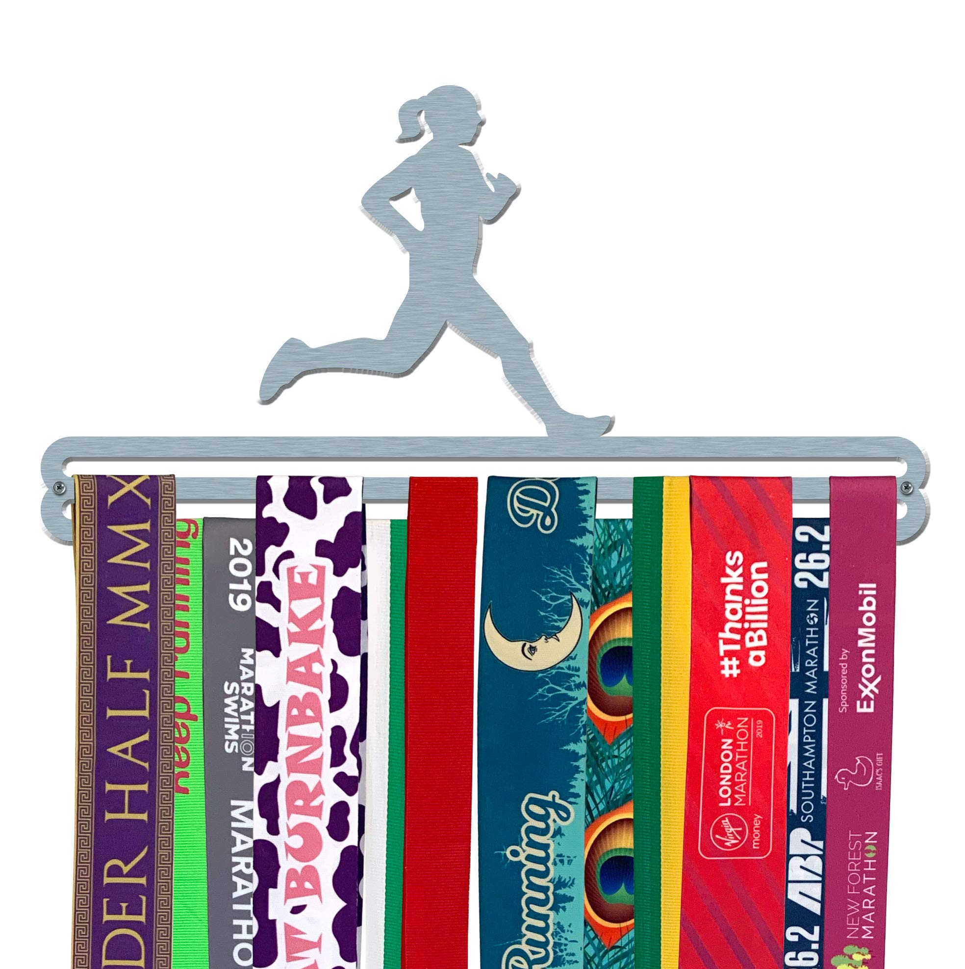 The Medal Hanger Shop | Female Runner | Stainless Steel | Double Bar | Medal Hanger Display Holder for Runners | Made in Britain