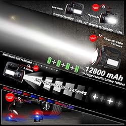 BIGSUN Spotlight Flashlight, 12800 mAh Rechargeable