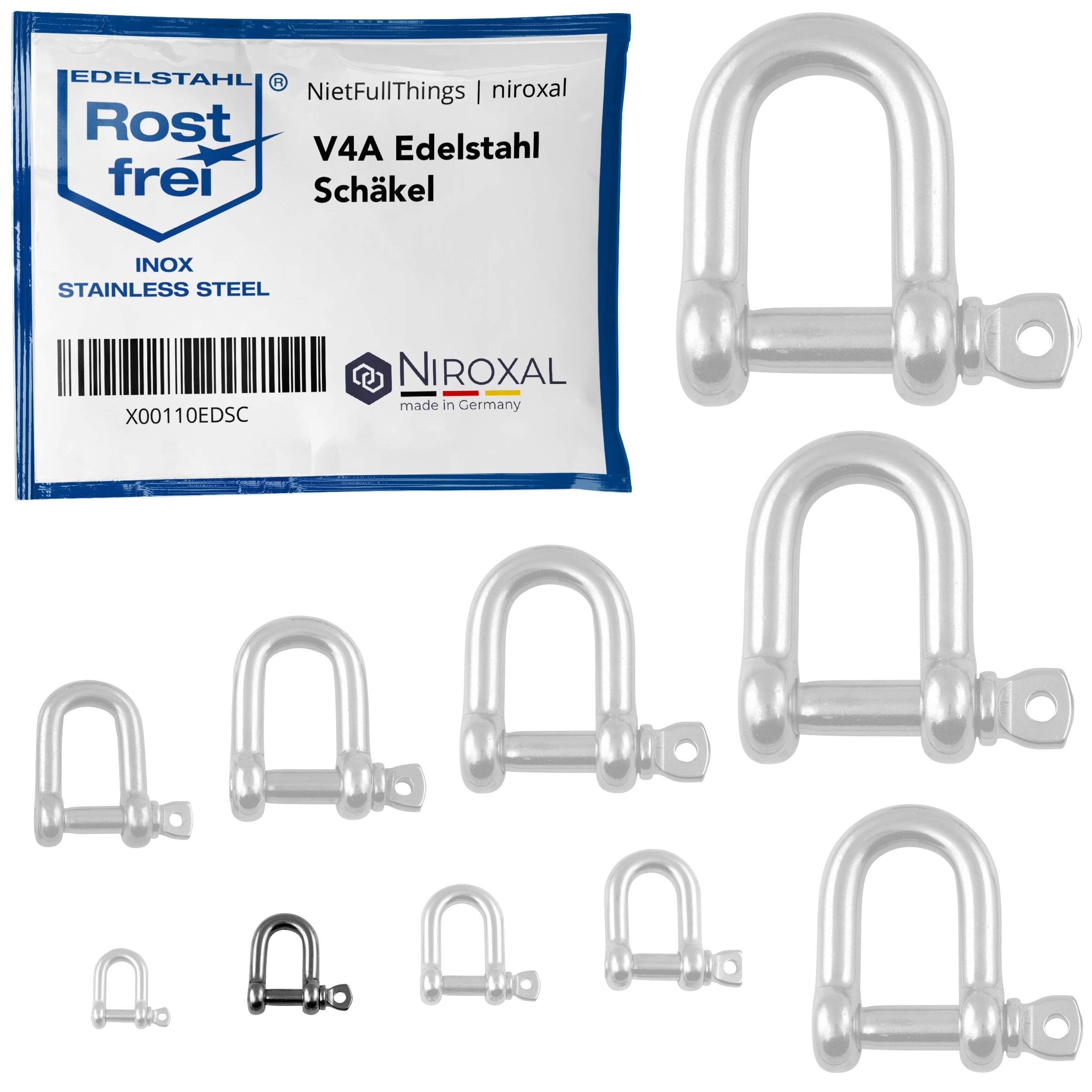 NietFullThings 100 pieces 5-mm Stainless steel shackles made of V4A short straight robust shape breaking load 1.000 kg Shackles 5x14,5-mm — image 1