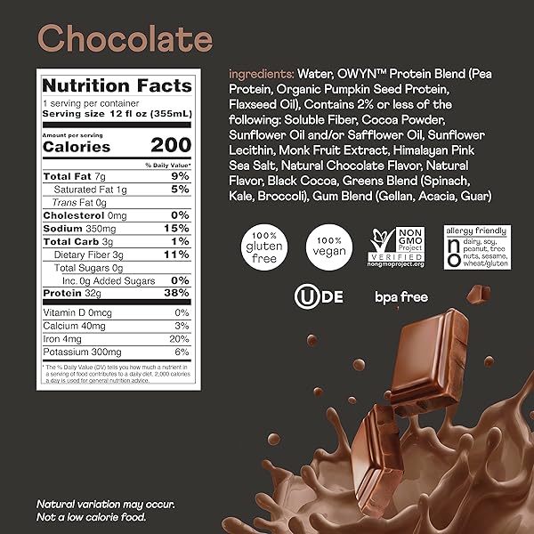 OWYN CHOCOLATE PRO ELITE PLANT PROTEIN SHAKE, 12 FZ