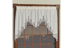 Touch of Class Winter Evangelina Luxury Window Treatment | Elegant Ivory Polyester 2 Piece Swag Valance Pair and Ascot Valance Set Includes 36 Inch Long Swag Valance Pair and Ascot Valance