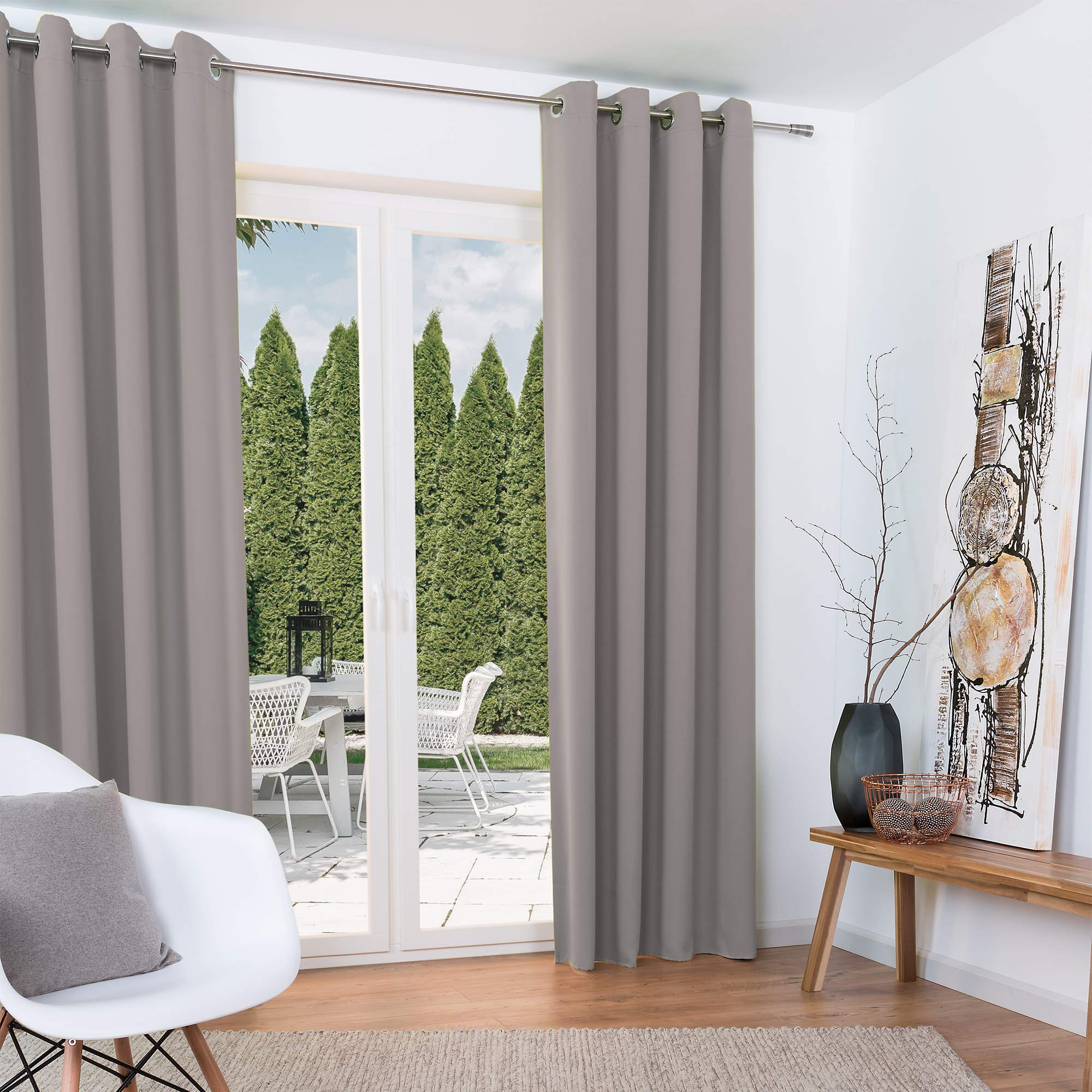 Beautissu 2 Panels Blackout Curtains for Bedroom 140x245cm – Darkening Window Drapes – Black Out Opaque Eyelet Curtains Set of 2 – Long Drapes for Windows Grey – Amelie BO