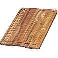 Teak Cutting Board - Rectangle Edge Grain Board With Corner Hole And Juice Canal (16 x 12 x .5 in.) - By Teakhaus