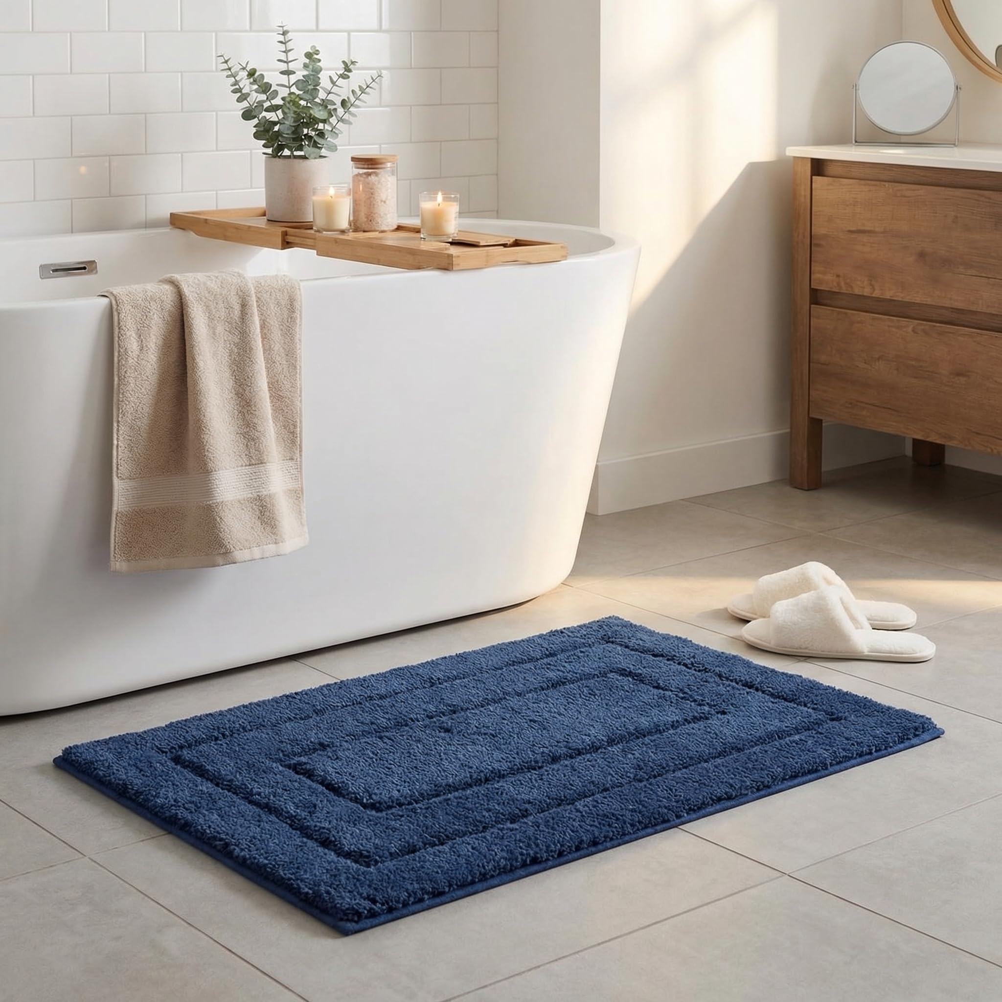 GRANNY SAYS Bathroom Mat 50 x 80 cm, Navy Blue Bath Mat, Super Absorbent Bath Rug, Microfiber Fluffy Bathroom Rugs, Machine Washable Bathmat Non-Slip, Decorative Bathroom Mats and Rugs for Tub Floor — image 1