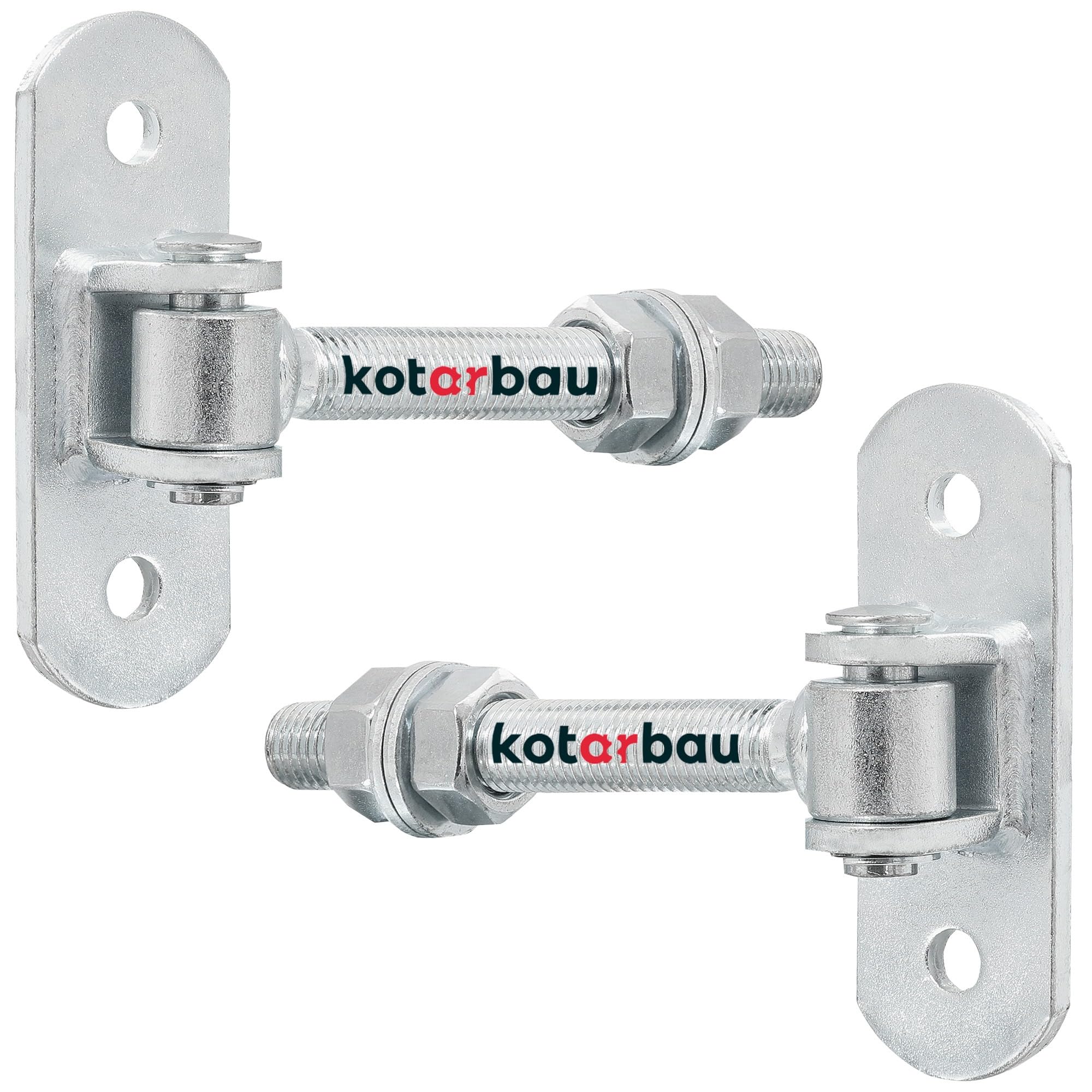 KOTARBAU® 2 Pieces Gate Hinge - Steel - 130 mm (5.12 Inches) M16 - Silver - Adjustable - Heavy Duty Hinges - Garden Gate Hinges - Robust Hinge on Plate